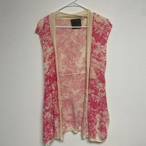 GUINEVERE Sleeveless Floral Duster Cardigan Cream Pink M